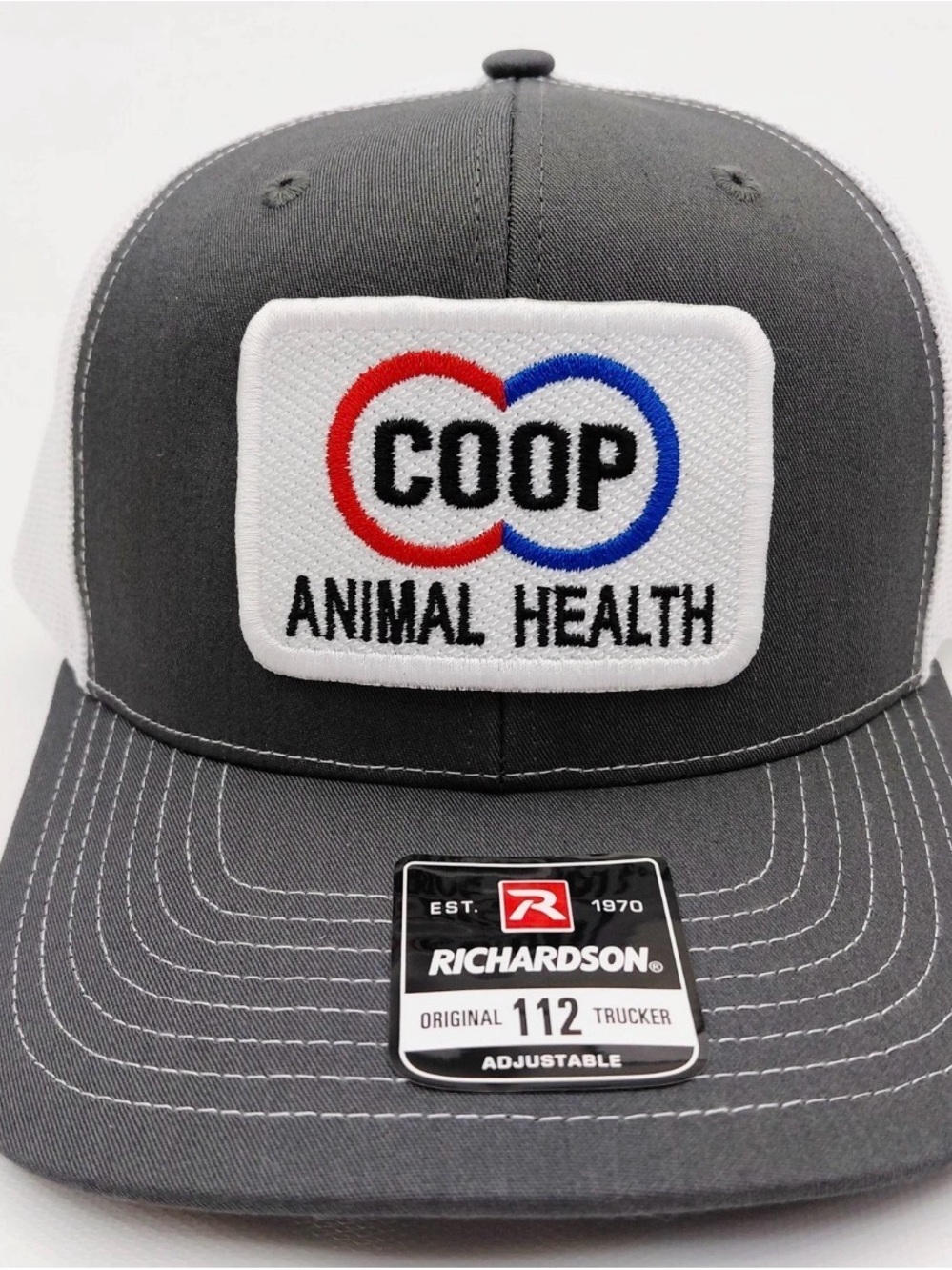 CO-OP Animal Health Farm Ranch Embroidered Patch Richardson 112 Hat Cap Gray